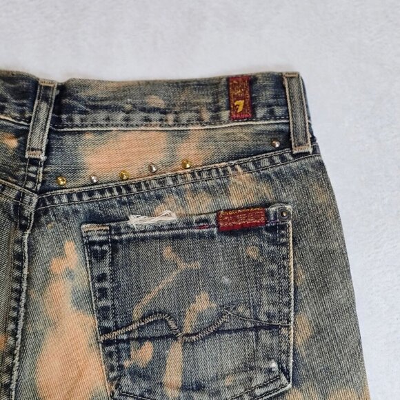 7 For All Mankind Designer Denim Cutoff Shorts – Blue Raw Hem Mid Rise Sz 25 - Picture 10 of 14